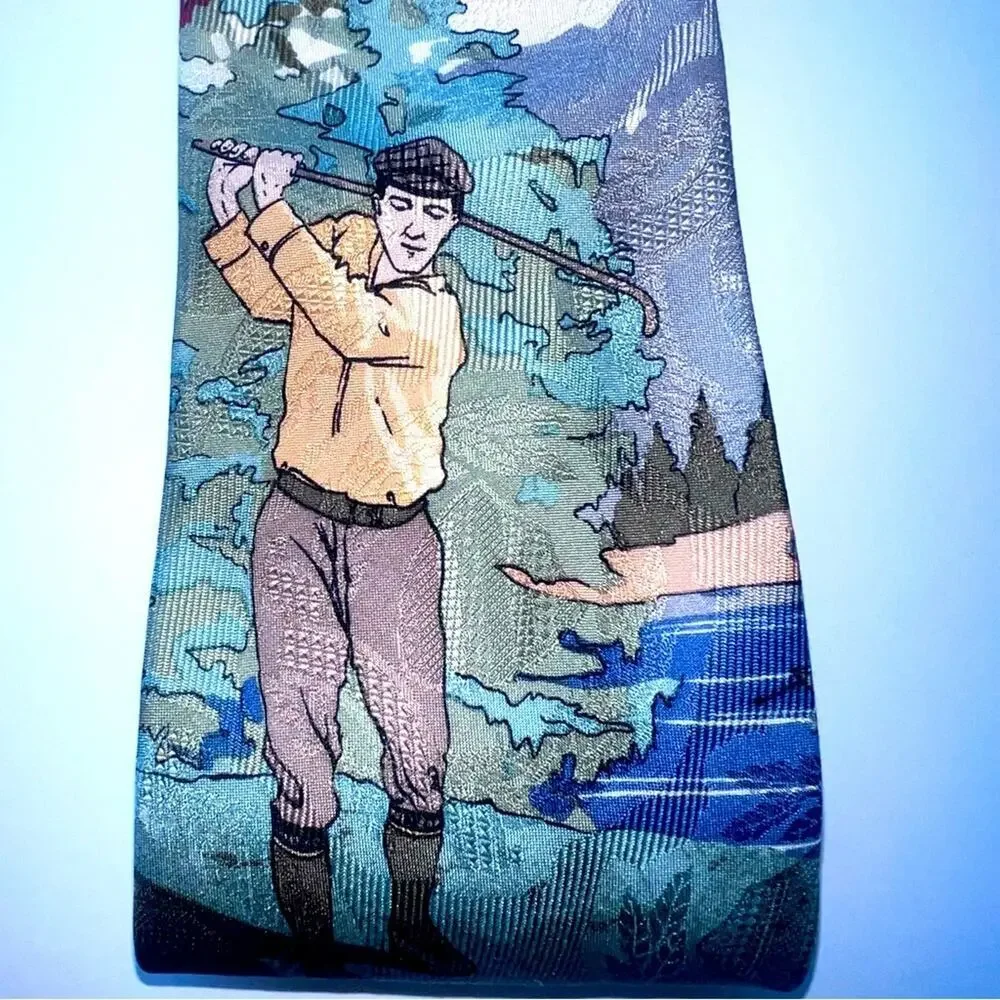 Robert Talbott Vintage Pure Silk Hand Sewn Golf Scene  Neck Tie Business Casual